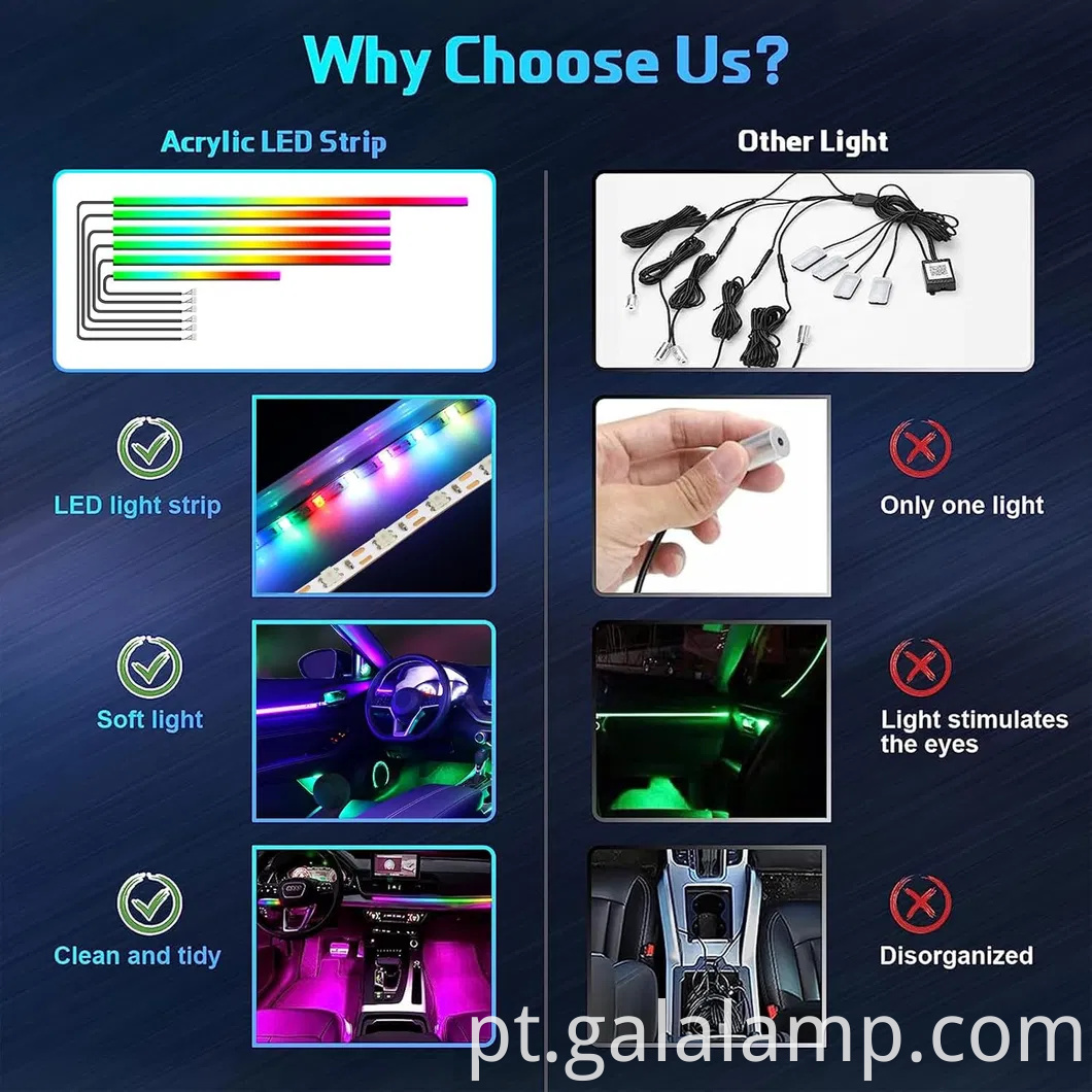 Kit de tira de luz de neon LED vibrante para o ambiente Car